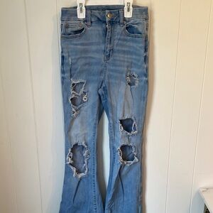 American Eagle Outfitters Light Blue Distressed Flare Jeans